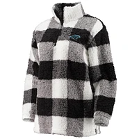 Women's G-III 4Her by Carl Banks Black Carolina Panthers Sherpa Plaid Quarter-Zip Jacket