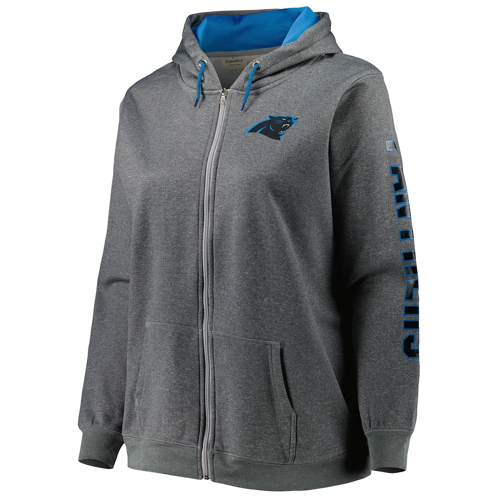 Veste à capuche en molleton glissière pleine taille Heather Charcoal Carolina Panthers pour femme