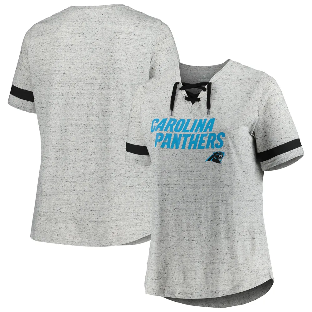 Lids Carolina Panthers Women's Plus Lace-Up V-Neck T-Shirt - Heather Gray