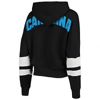 Women's Junk Food Black/White Carolina Panthers Sideline Stripe Pullover Hoodie