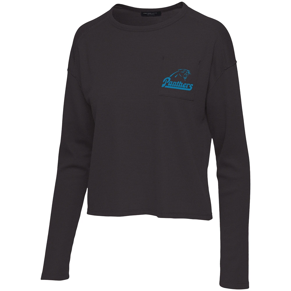 Women's Junk Food Black Carolina Panthers Pocket Thermal Long Sleeve T-Shirt