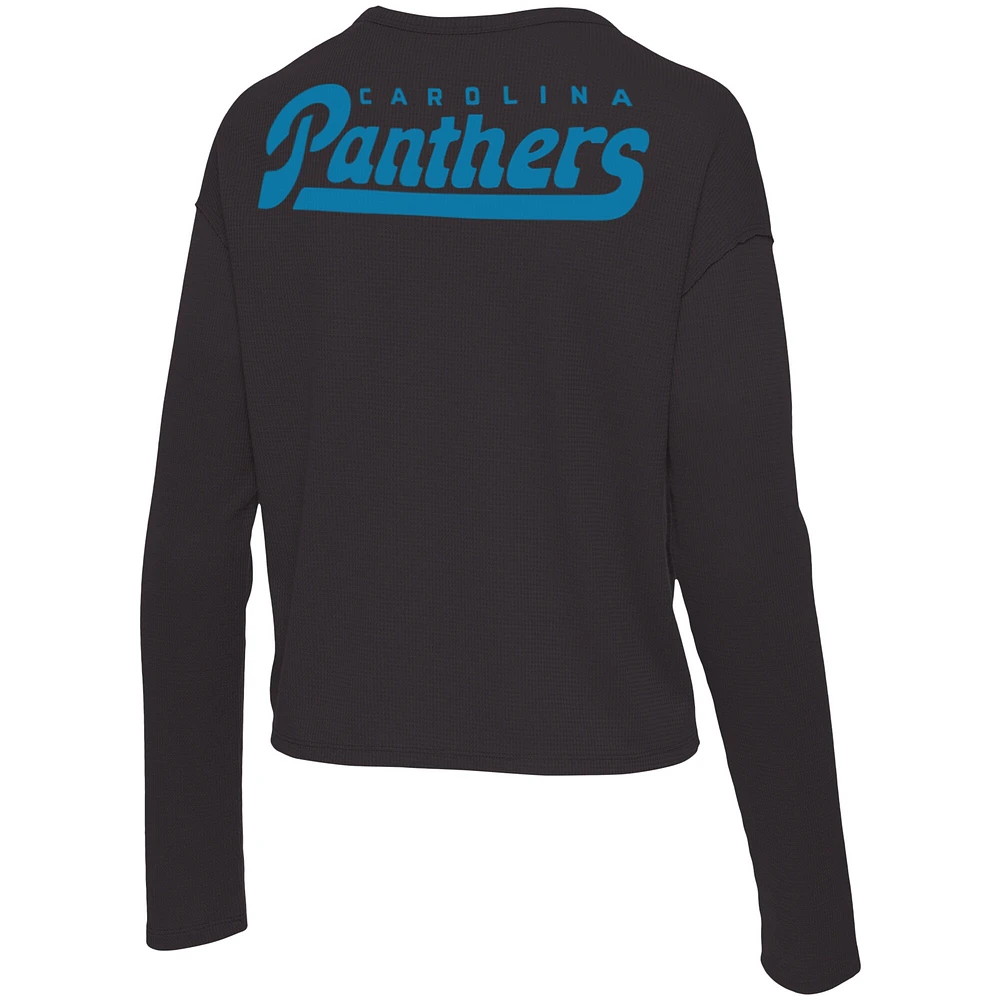 Women's Junk Food Black Carolina Panthers Pocket Thermal Long Sleeve T-Shirt