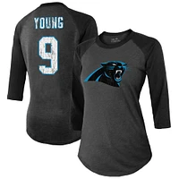 Majestic Threads pour femme Bryce Young Black Carolina Panthers Nom et numéro du joueur T-shirt ajusté à manches 3/4 en trois mélanges