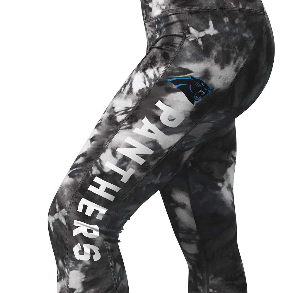 Women's MSX by Michael Strahan Black Carolina Panthers Aubrey Tie-Dye Leggings