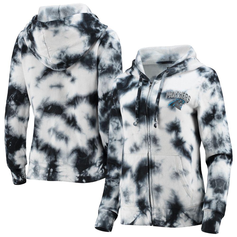 Women's New Era Black Carolina Panthers Tie-Dye Fleece Full-Zip Hoodie