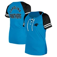 Women's New Era Blue Carolina Panthers  Lace-Up Raglan T-Shirt