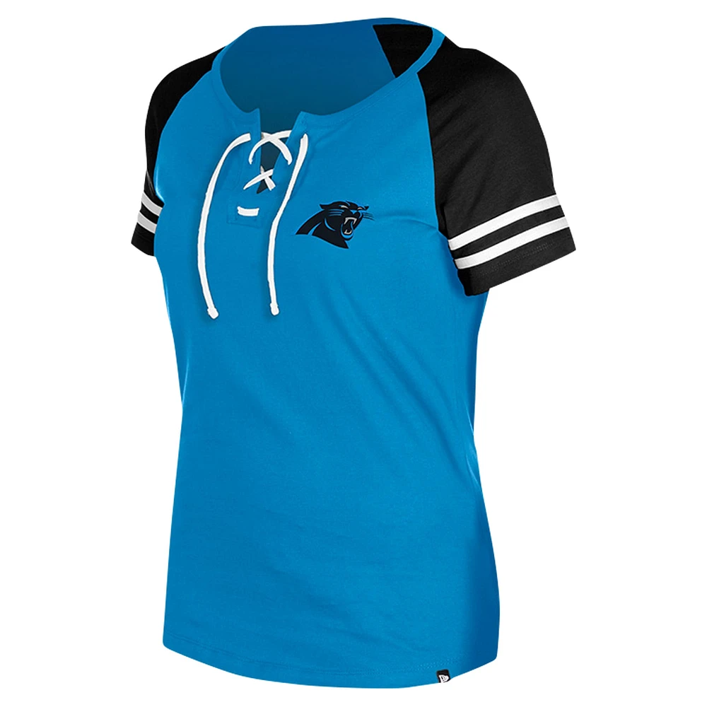 T-shirt raglan à lacets bleu Carolina Panthers New Era pour femme