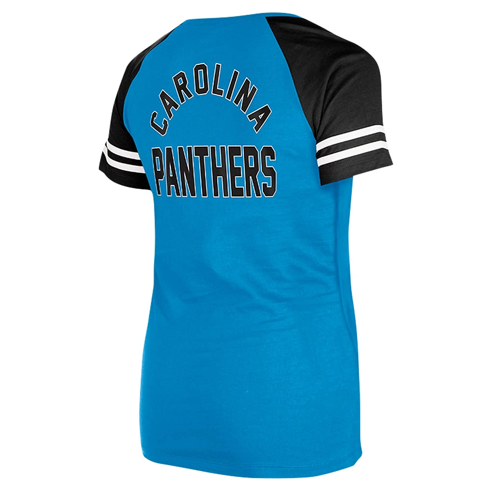 T-shirt raglan à lacets bleu Carolina Panthers New Era pour femme