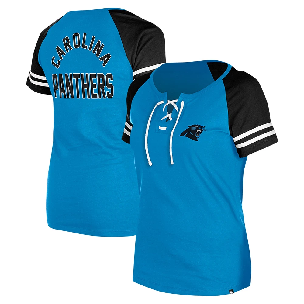 T-shirt raglan à lacets bleu Carolina Panthers New Era pour femme