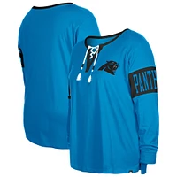 T-shirt à manches longues col cranté et lacets New Era Carolina Panthers pour femme, bleu, grande taille