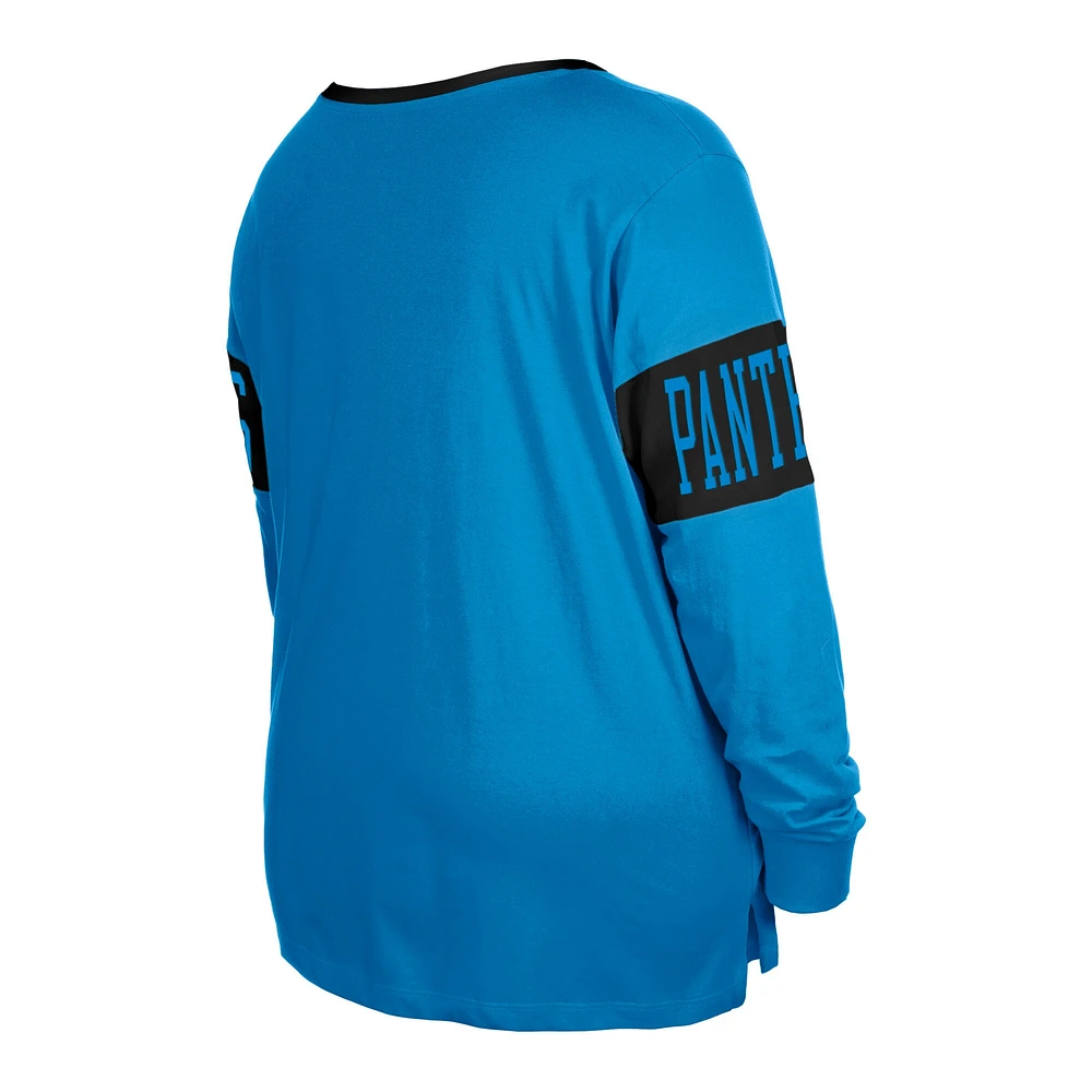 Women's New Era  Blue Carolina Panthers Plus Lace-Up Notch Neck Long Sleeve T-Shirt