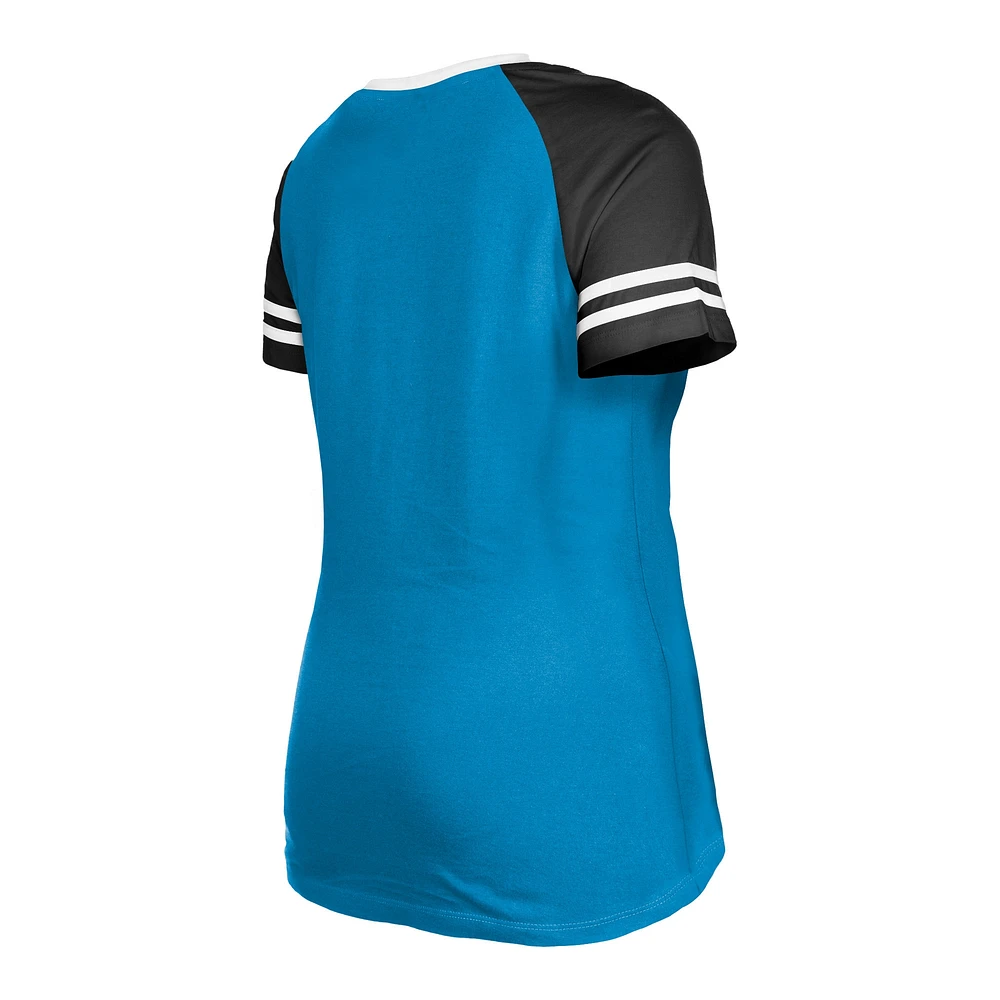 T-shirt à lacets raglan des Panthers de la Caroline bleu New Era pour femme