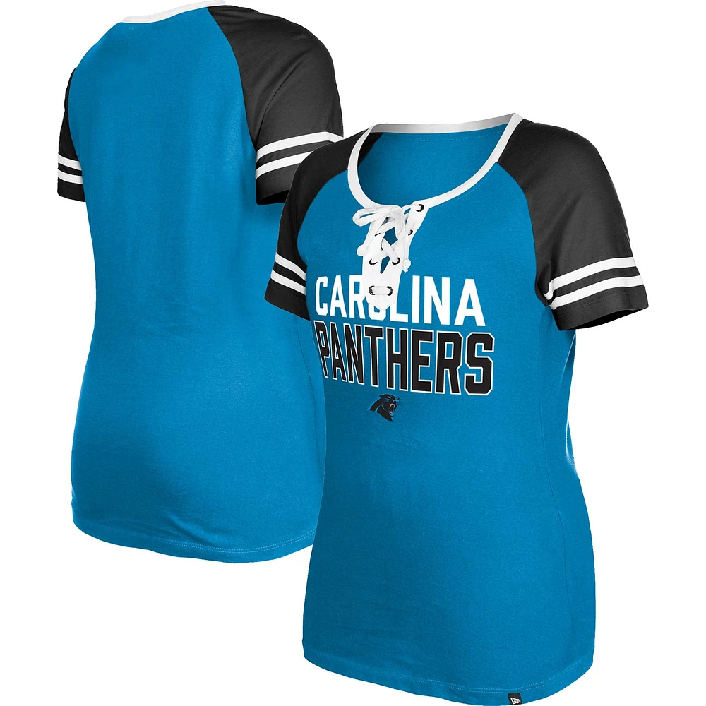 T-shirt à lacets raglan des Panthers de la Caroline bleu New Era pour femme