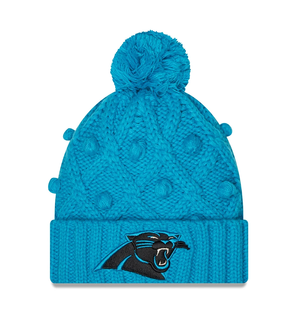 Women's New Era Blue Carolina Panthers Toasty Cuffed Knit Hat with Pom