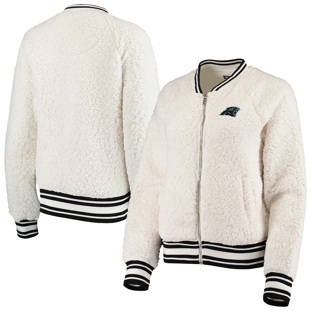 Women's New Era Cream Carolina Panthers Athletic Sherpa Full-Zip Jacket