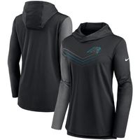 Women's Nike Black/Heathered Charcoal Carolina Panthers Chevron Hoodie Performance Long Sleeve T-Shirt