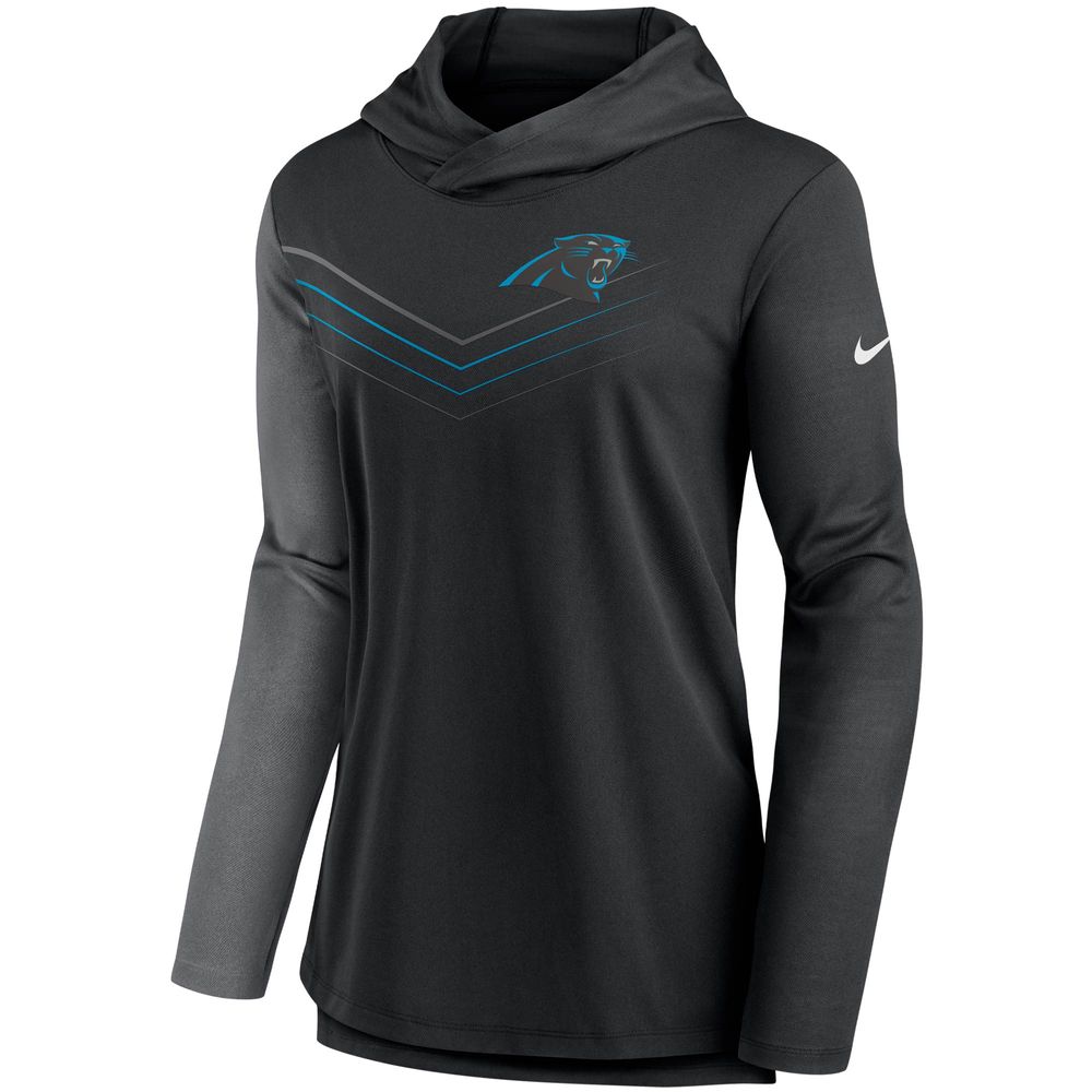 Women's Nike Black/Heathered Charcoal Carolina Panthers Chevron Hoodie Performance Long Sleeve T-Shirt