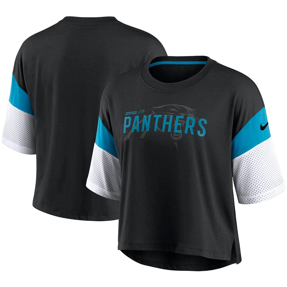 Women's Nike Black/White Carolina Panthers Nickname Tri-Blend Performance Crop Top