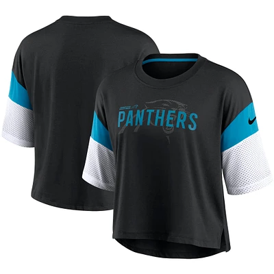 Women's Nike Black/White Carolina Panthers Nickname Tri-Blend Performance Crop Top