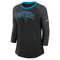 T-shirt à manches 3/4 raglan Nike Carolina Panthers noir pour femme