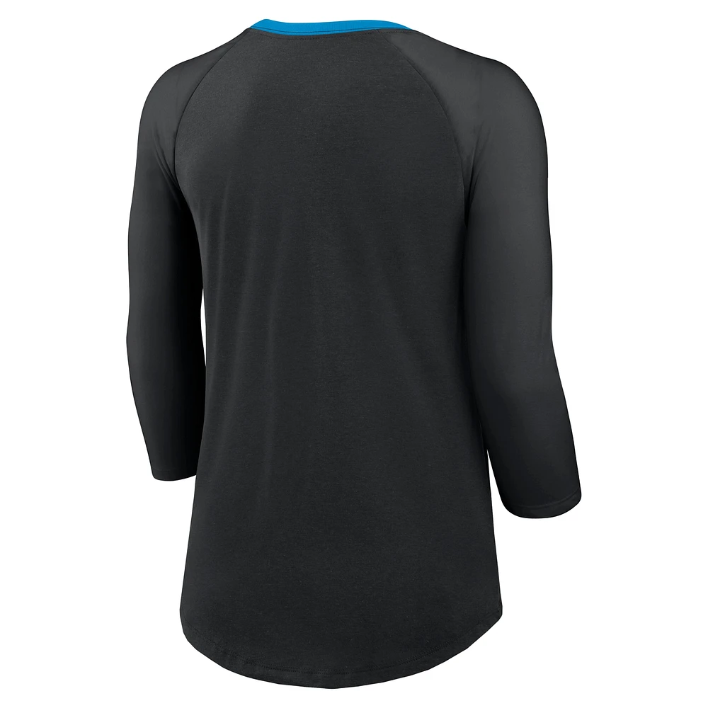 Women's Nike Black Carolina Panthers Raglan 3/4 Sleeve T-Shirt