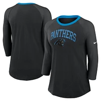 Women's Nike Black Carolina Panthers Raglan 3/4 Sleeve T-Shirt