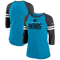 T-shirt à manches 3/4 raglan rayures et pour femme Nike Carolina Panthers bleu/noir