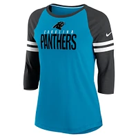 T-shirt à manches 3/4 raglan rayures et pour femme Nike Carolina Panthers bleu/noir