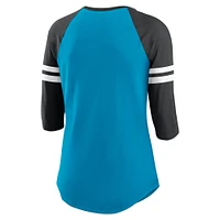 Women's Nike Blue/Black Carolina Panthers Sleeve Stripe 3/4 Raglan Tri-Blend T-Shirt