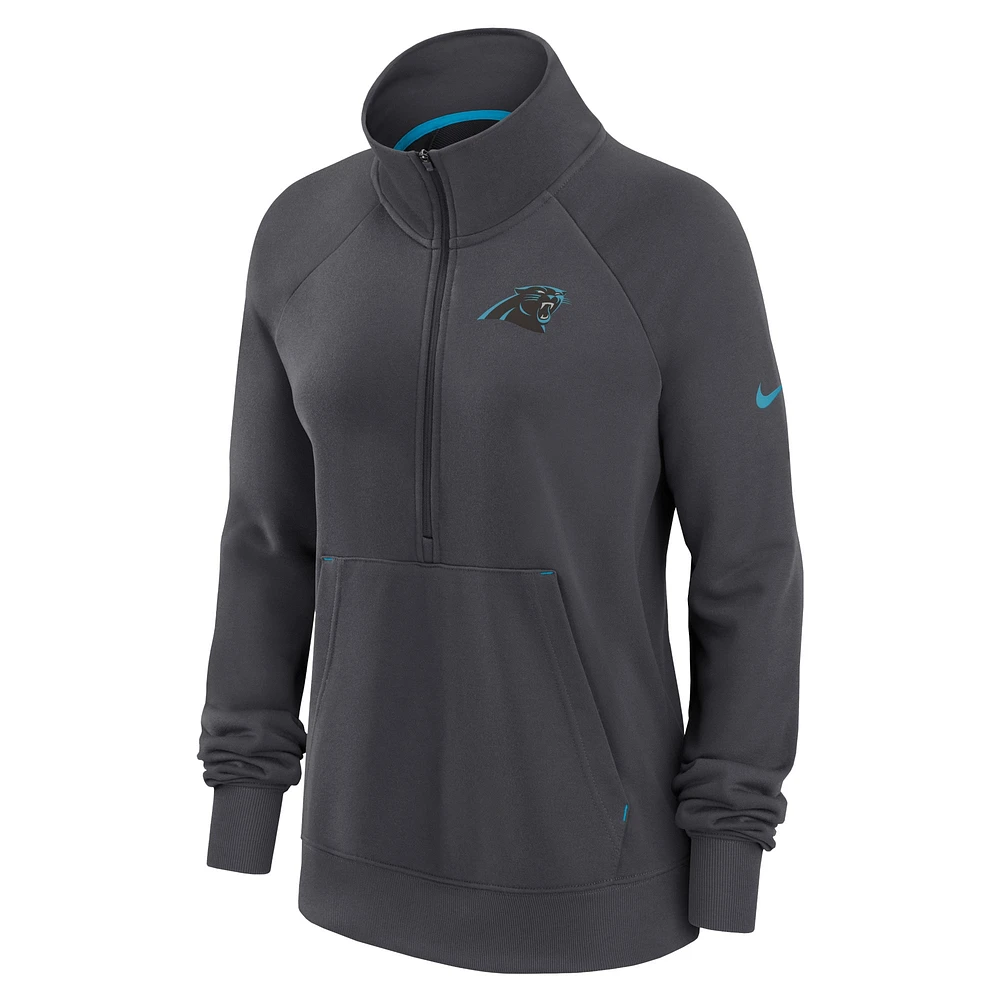 Sweat-shirt à demi-zip Nike Charcoal Carolina Panthers Premium Raglan Performance pour femme