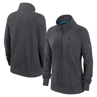 Sweat-shirt à demi-zip Nike Charcoal Carolina Panthers Premium Raglan Performance pour femme