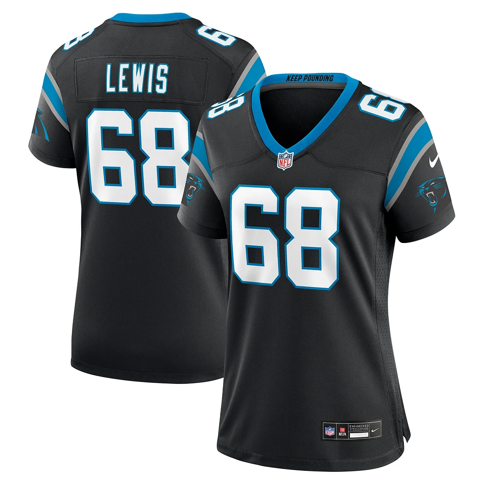 Maillot de match Nike Damien Lewis noir Carolina Panthers pour femme