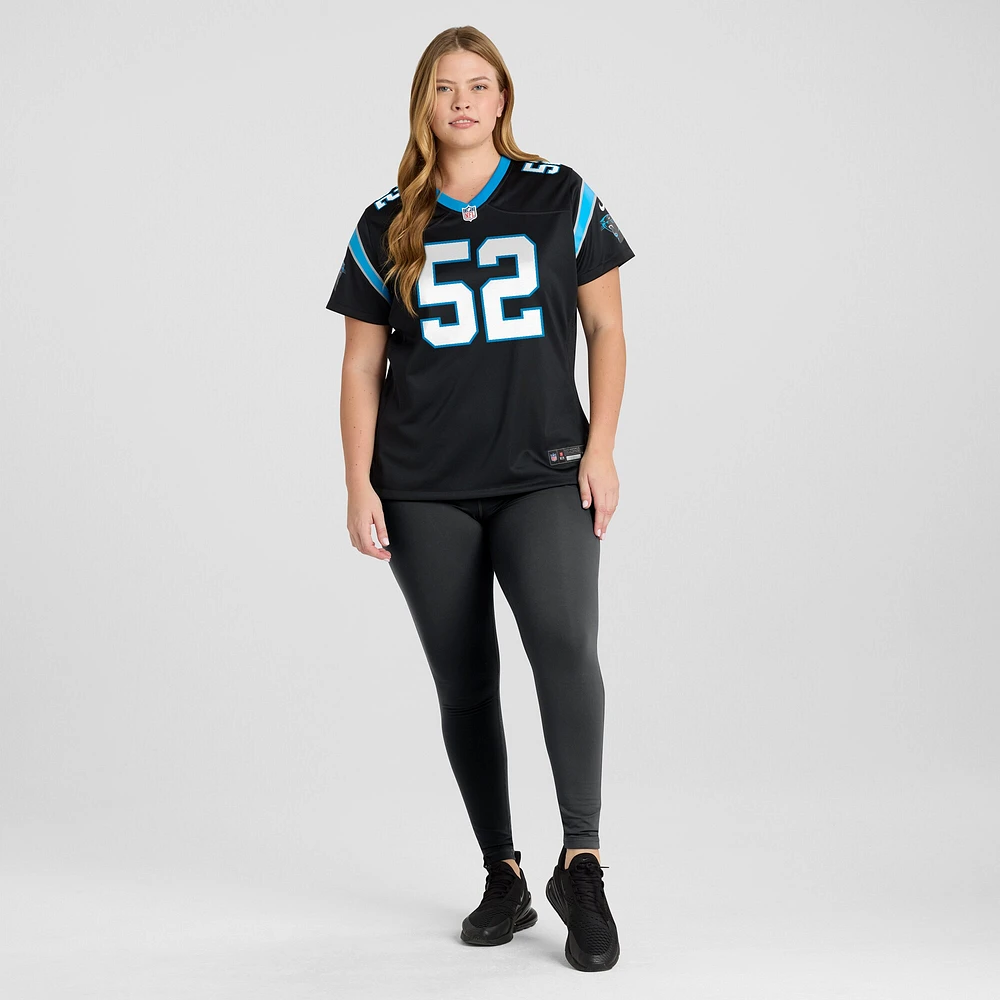 Maillot de match Nike DJ Johnson noir Carolina Panthers pour femme