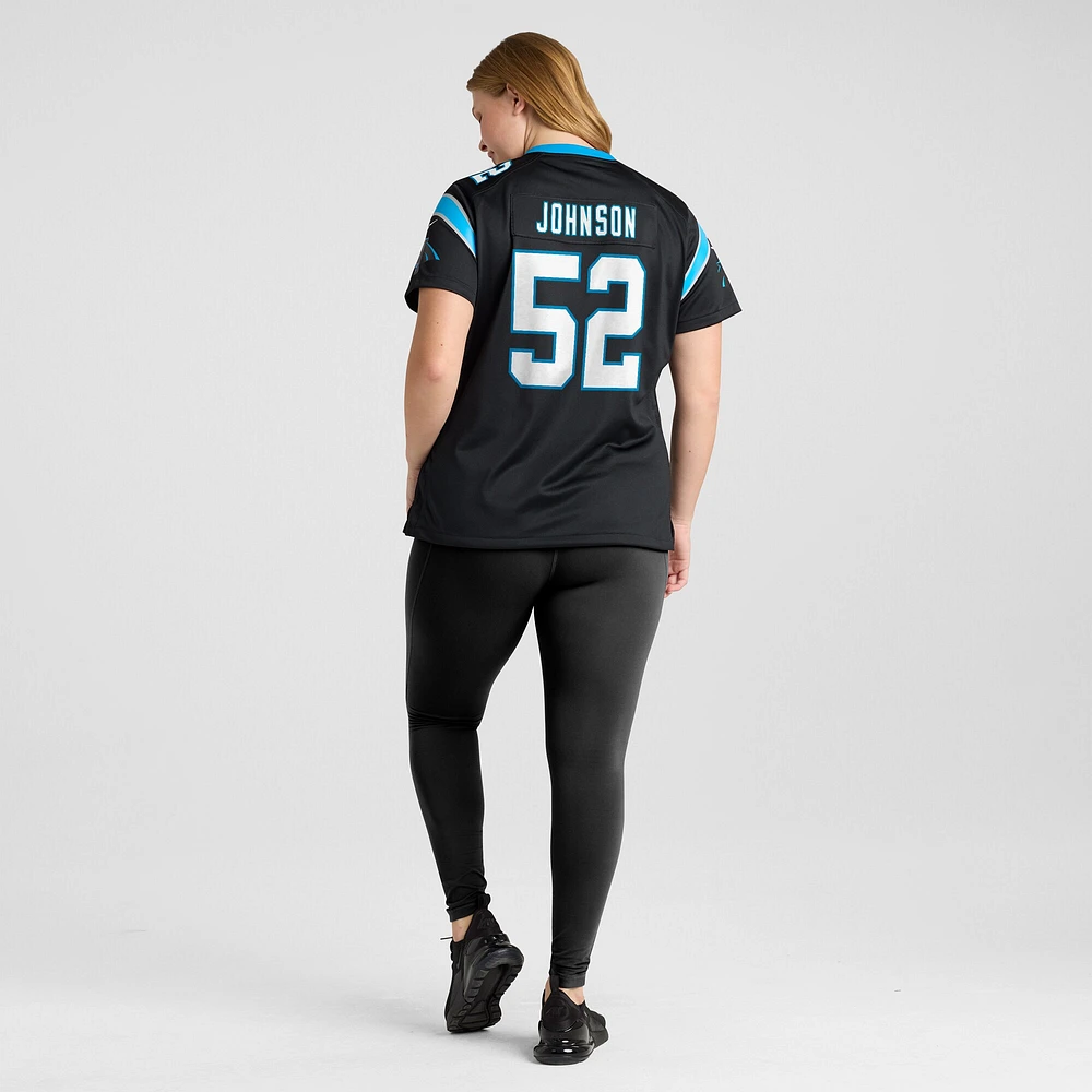 Maillot de match Nike DJ Johnson noir Carolina Panthers pour femme