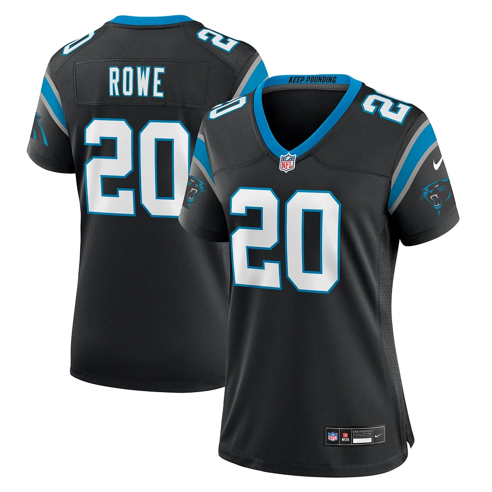 Maillot de match Nike Eric Rowe des Panthers la Caroline noir pour femme