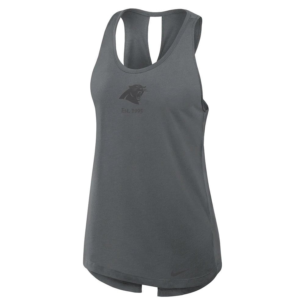 Women's Nike Gray Carolina Panthers Glory Crisscross Performance Tank Top