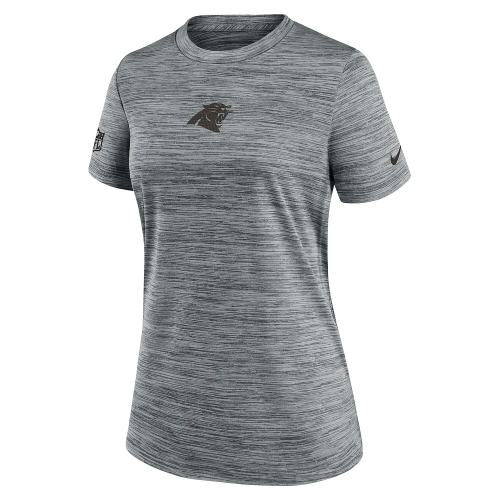 T-shirt Nike gris Carolina Panthers Sideline Velocity Performance pour femme
