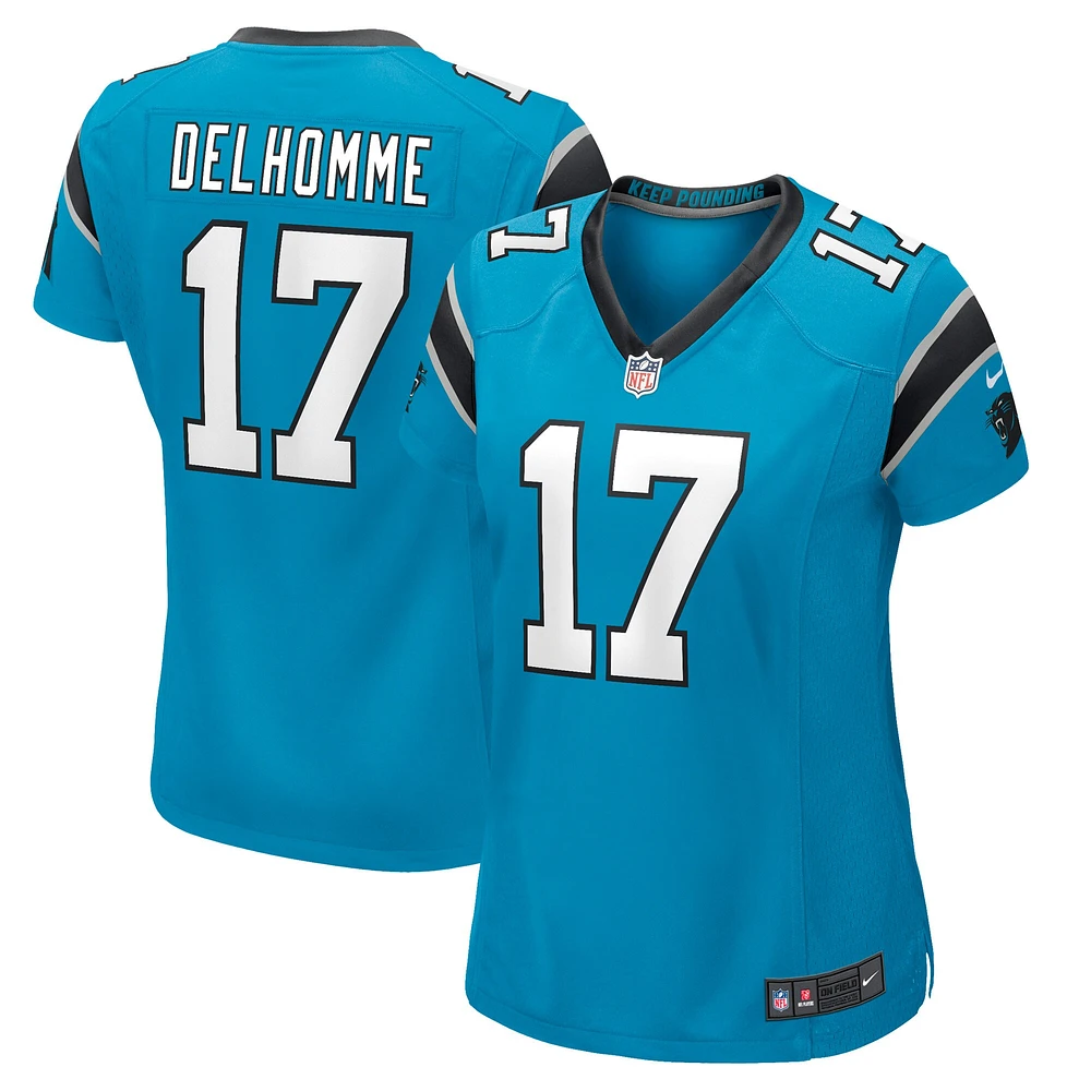 Maillot de joueur retraité Nike Jake Delhomme des Carolina Panthers pour femme, bleu