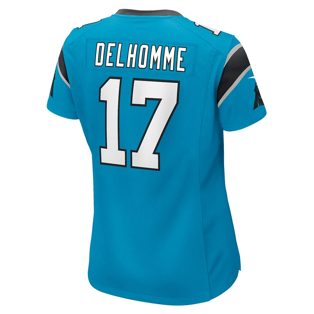 Maillot de joueur retraité Nike Jake Delhomme des Carolina Panthers pour femme, bleu