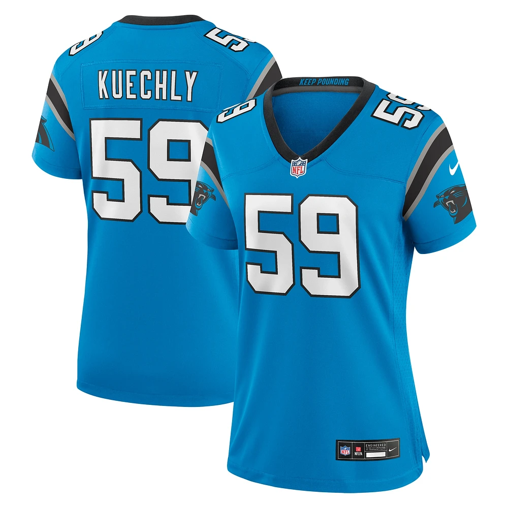 Maillot de match retraité des Panthers la Caroline pour femme Nike Luke Kuechly bleu