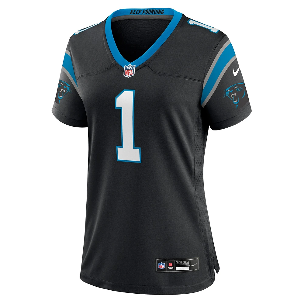 Maillot de match Nike numéro 1 Mom noir des Panthers la Caroline pour femme