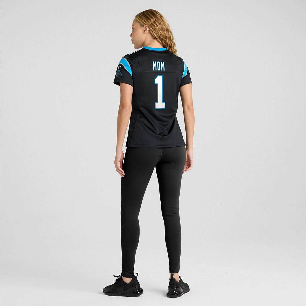 Maillot de match Nike numéro 1 Mom noir des Panthers la Caroline pour femme