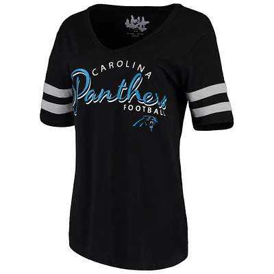 T-shirt à encolure en V triple jeu Touch Black Carolina Panthers pour femme