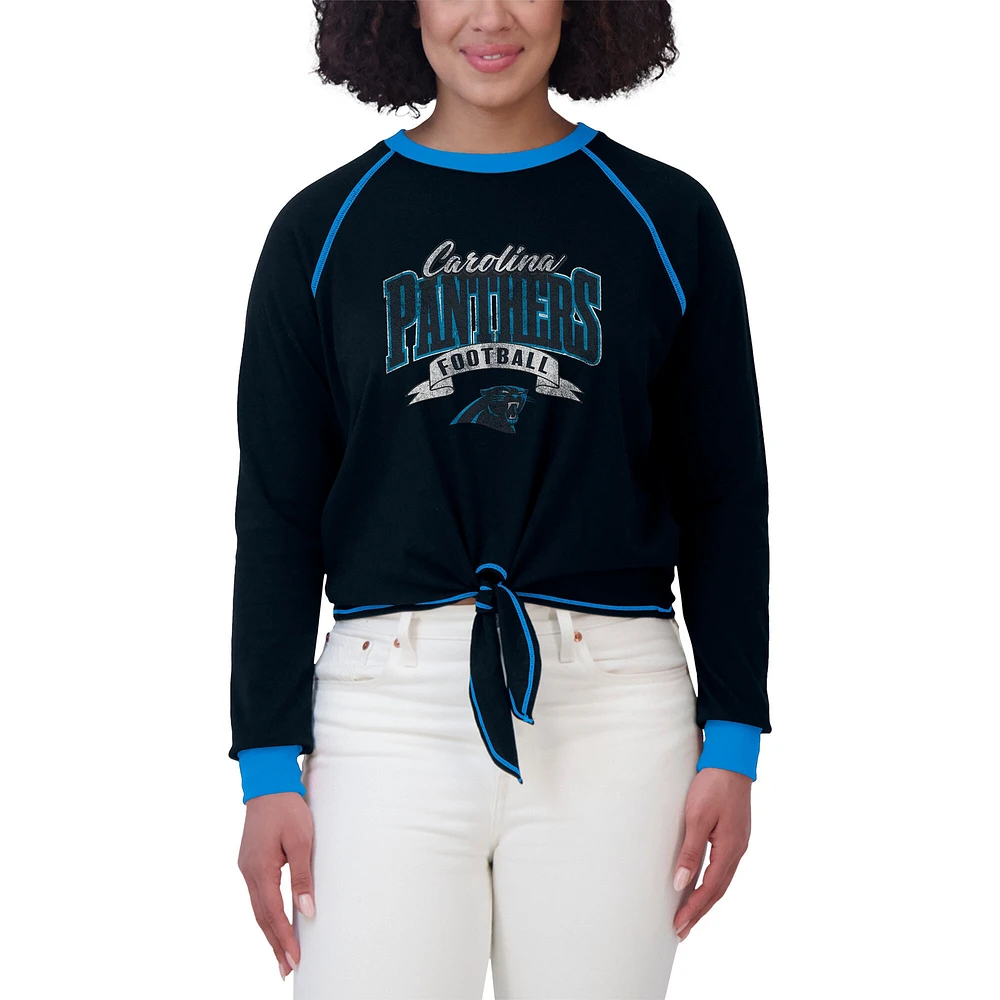 Women's WEAR by Erin Andrews Black/Blue Carolina Panthers Plus Tie-Front Long Sleeve Top