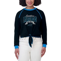 Women's WEAR by Erin Andrews Black/Blue Carolina Panthers Plus Tie-Front Long Sleeve Top