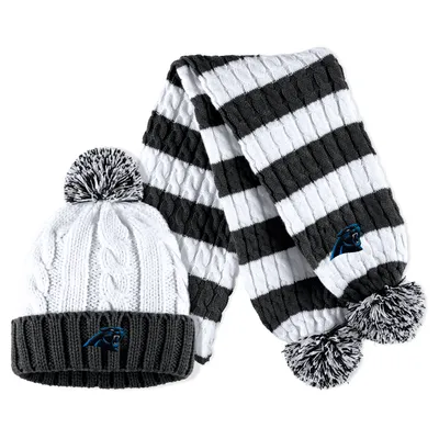 Carolina Panthers WEAR by Erin Andrews Women's Cable Stripe Cuffed Knit Hat with Pom and Scarf Set -  Black/White