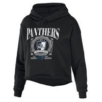 Women's WEAR by Erin Andrews Black Carolina Panthers Cropped Sponge Fleece Pullover Hoodie