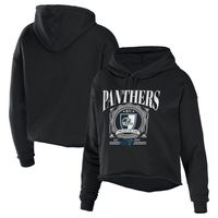 Women's WEAR by Erin Andrews Black Carolina Panthers Cropped Sponge Fleece Pullover Hoodie