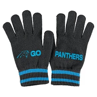 Women's WEAR by Erin Andrews  Black Carolina Panthers Double Jacquard Cuffed Knit Hat with Pom and Gloves Set