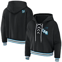 Women's WEAR by Erin Andrews Black Carolina Panthers Lace-Up Pullover Hoodie